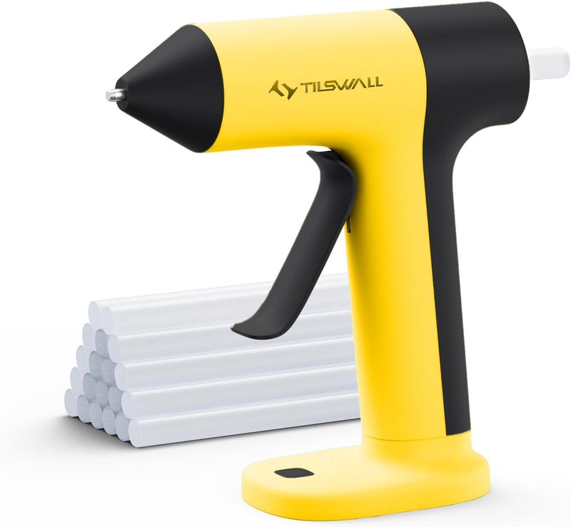 TILSWALL 4V Hot Glue Gun, Glue Gun Cordless with Rapid 30s Preheat, 2000mAh Type-C Rechargeable with 20 Glue Sticks, Anti-drip Nozzle, Auto Shut-Off for Crafting - Yellow - Image 1
